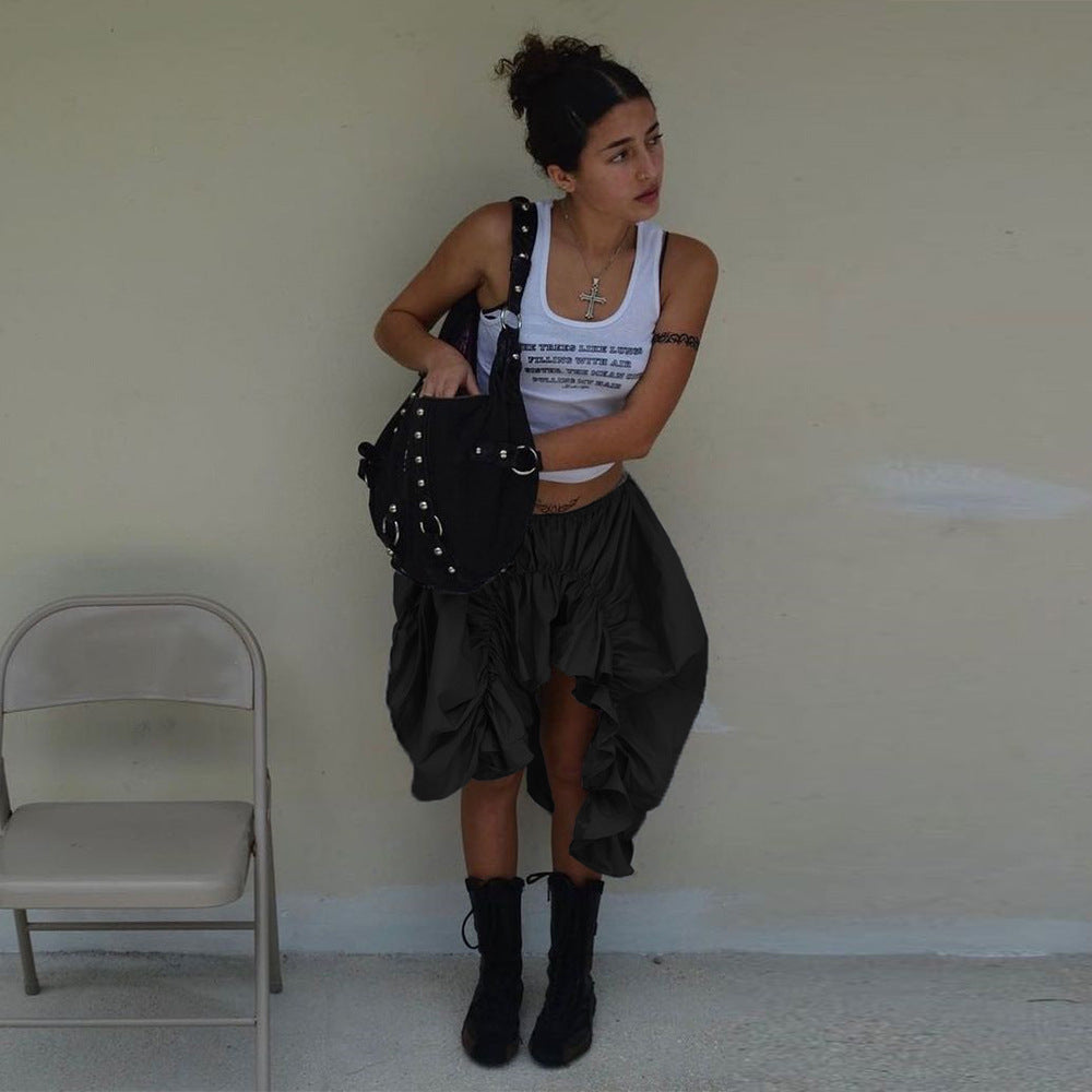 Street Cool Trendy Wrinkle Elastic Waist Irregular Loose Skirt