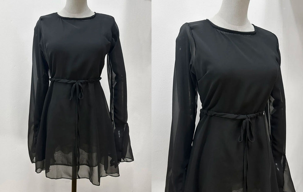 Black Backless Temperament Skirt Waist-controlled Long Sleeves Design Skirt