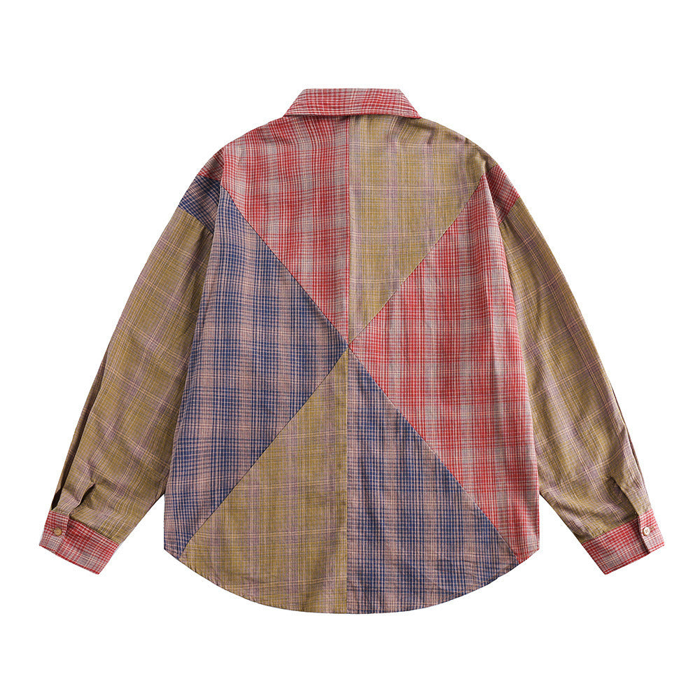 Color Matching Plaid Long Sleeve Shirt For Men And Women