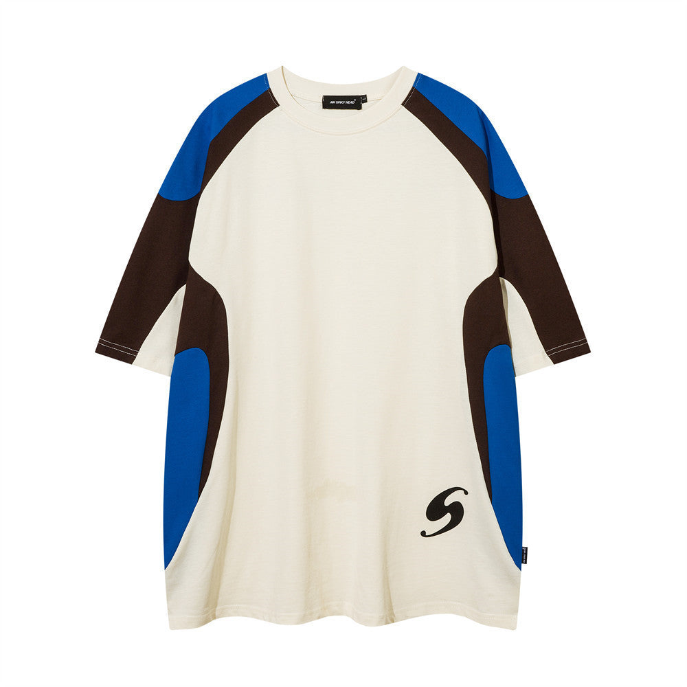 Stitching Contrast Color Letter Print Short-sleeve Men's