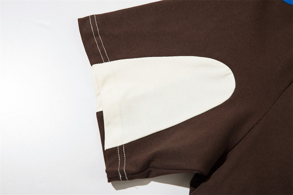 Stitching Contrast Color Letter Print Short-sleeve Men's