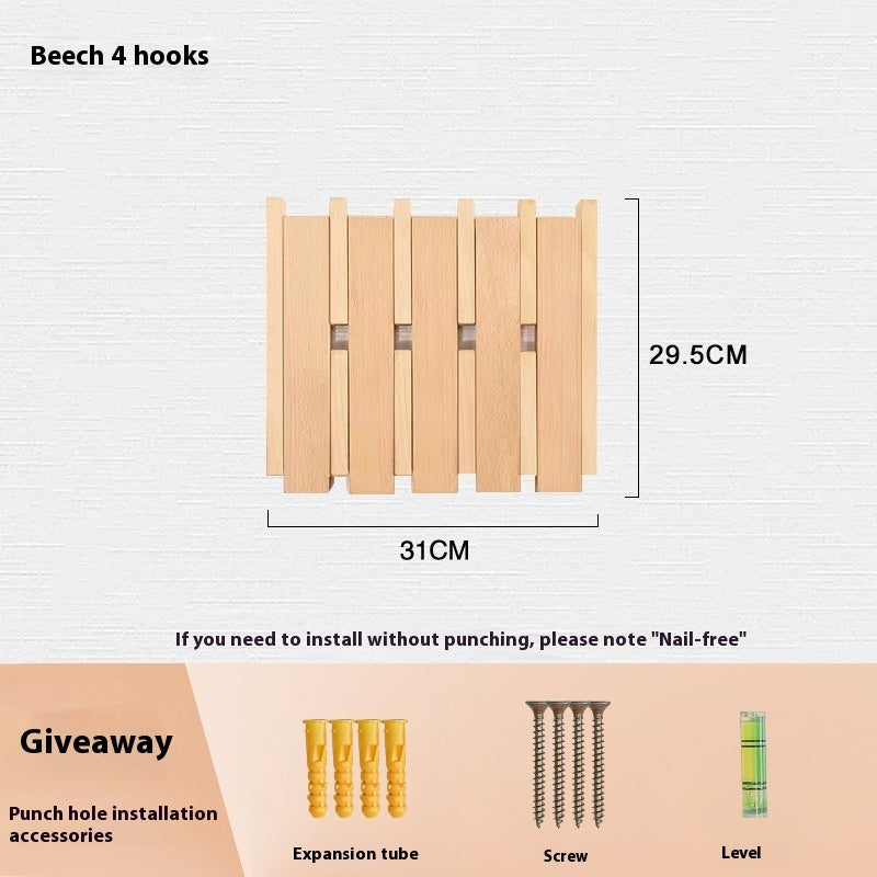 Clothes Hook Wall-mounted Entrance Hallway Hanger Punch-free Solid Wood Creative Keys Clothes