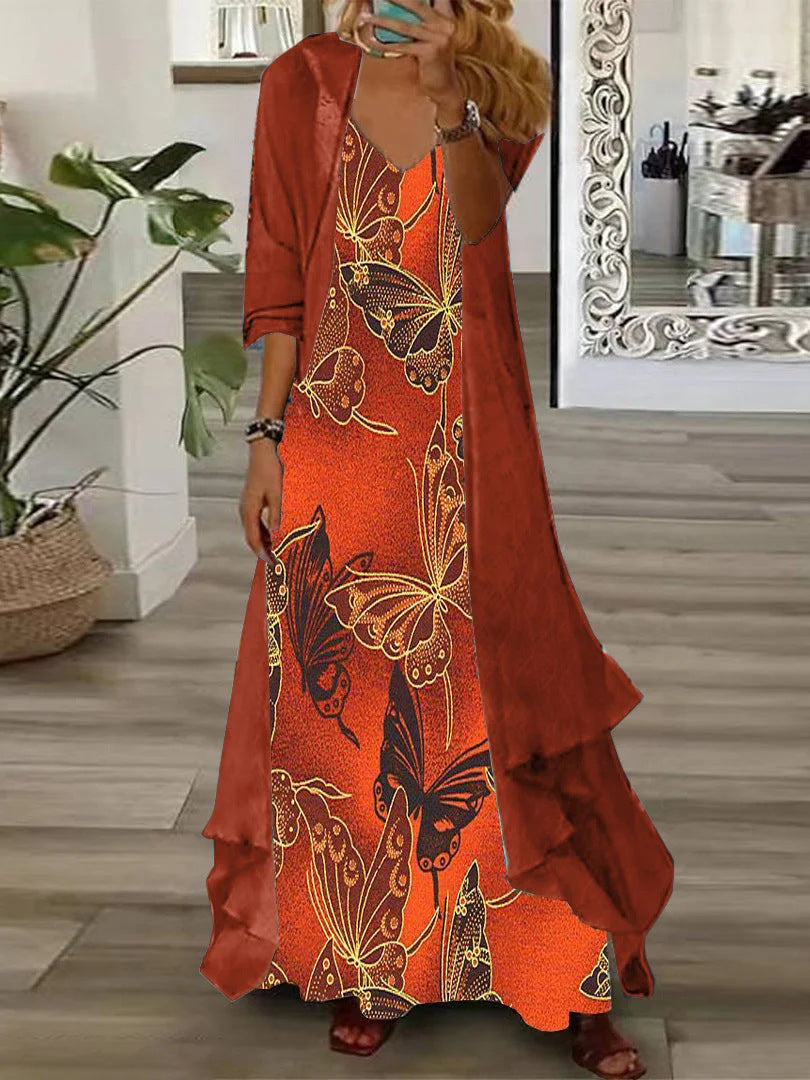 European And American Vacation Spaghetti Straps Long Skirt Indian Style Large Swing Skirt Two-piece Set