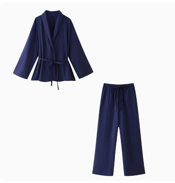 Casual Loose Tied Pajamas Trousers Suit