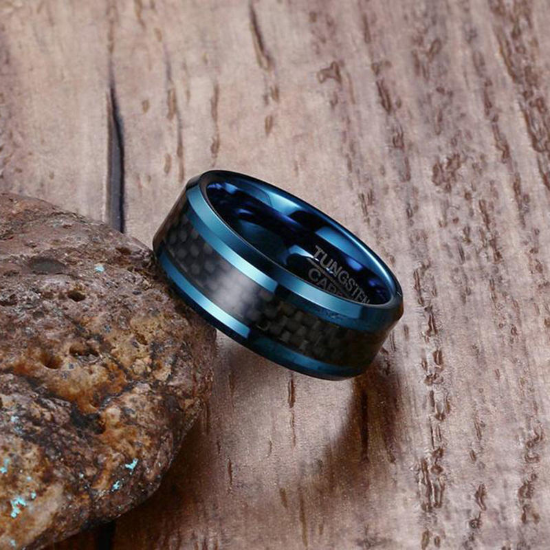European And American Black Carbon Fiber Tungsten Steel Ring