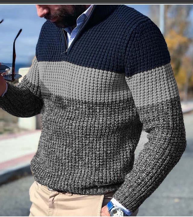 Men's sweater long sleeve color matching V-Neck Sweater