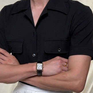 Cuban Collar Shirt Men's Short Sleeve Summer Thin