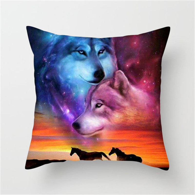 Home Decoration Without Pillow Core 3D Fluorescent Wolf Polyester Pillowcase