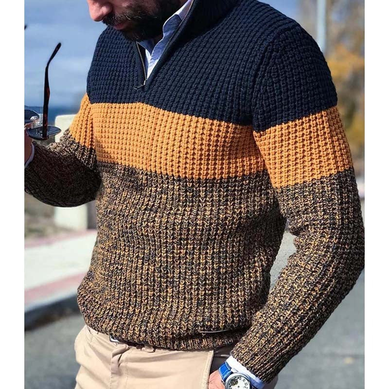 Men's sweater long sleeve color matching V-Neck Sweater
