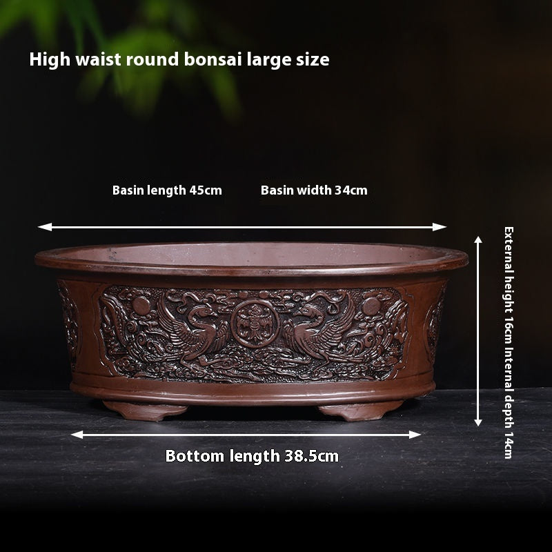 Banyan Flower Pot Purple Sand Relief Pachira Macrocarpa Welcome Pine Happiness Tree Ganoderma Old Pile Extra Large Ceramic Landscape Basin