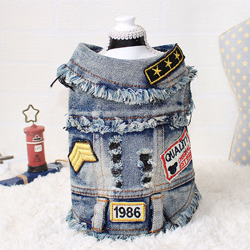 Dog clothes sand wash denim vest