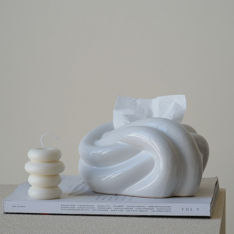 Cold Color Fried Dough Twist Shaped Napkin Paper Box Ceramic Decoration