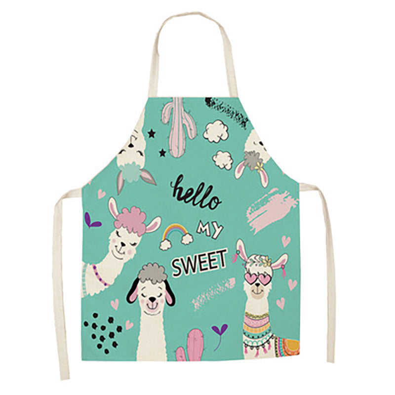 Cartoon Alpaca Cactus Cotton Linen Apron