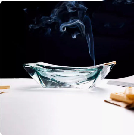 Crystal Glass Gold Rim Ashtray Prevent Fly Ash