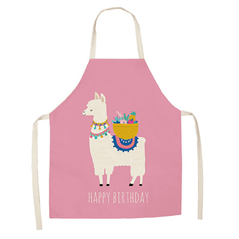 Cartoon Alpaca Cactus Cotton Linen Apron