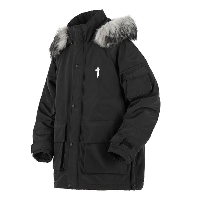 Mechanical Style Big Fur Collar Hooded Casual With Big Pockets Cotton-padded Jacket