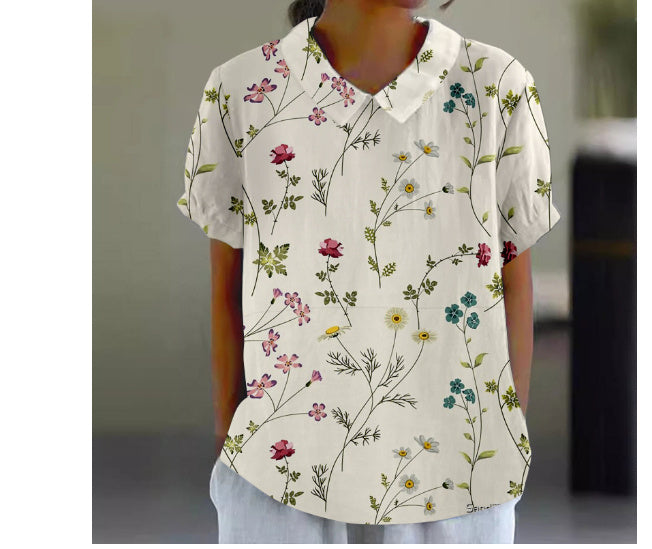 Women's Loose Printed Crew Neck Top