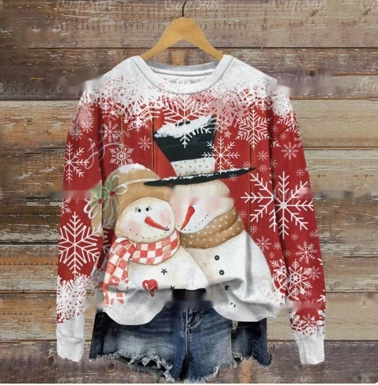 Autumn And Winter Ladies Funny Print Christmas Holiday Casual Round Neck Sweater