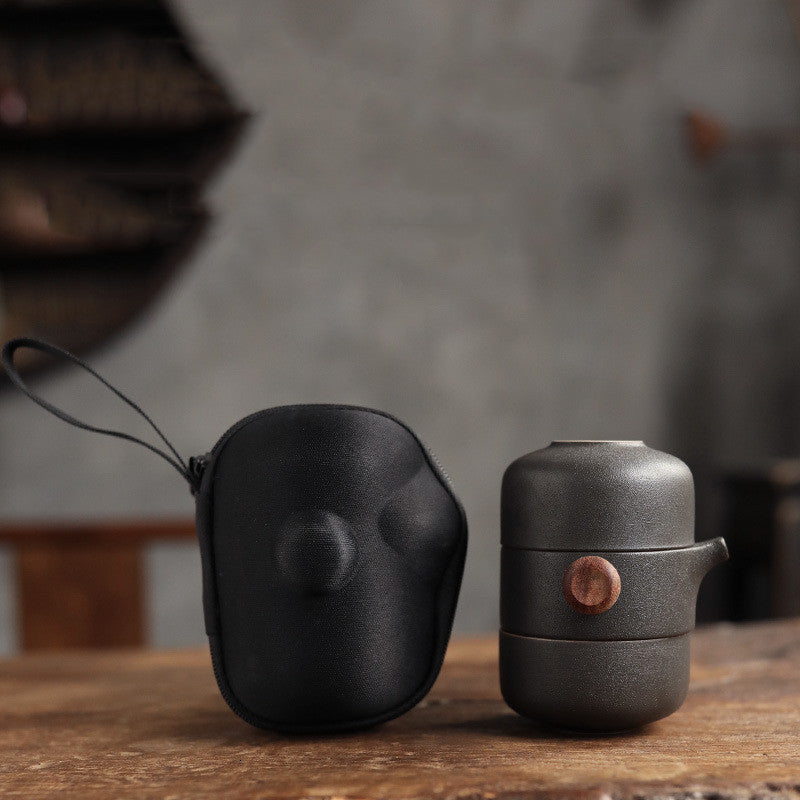 Travel One Pot Two Cups Black Pottery Kung Fu Tea Set