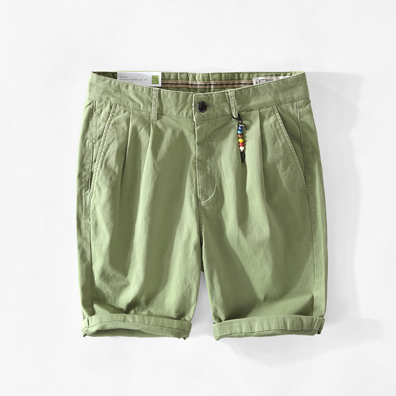 New Men's Solid Color Casual Cotton Five-point Pants