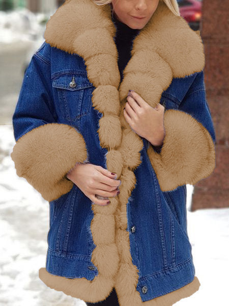 Fur integrated Denim Long sleeve coat