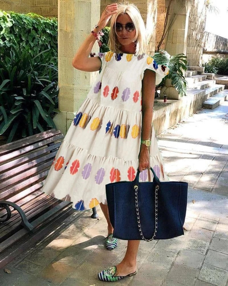 Foreign Trade Cross-border Sweet Holiday Floral Print A- Line Dress