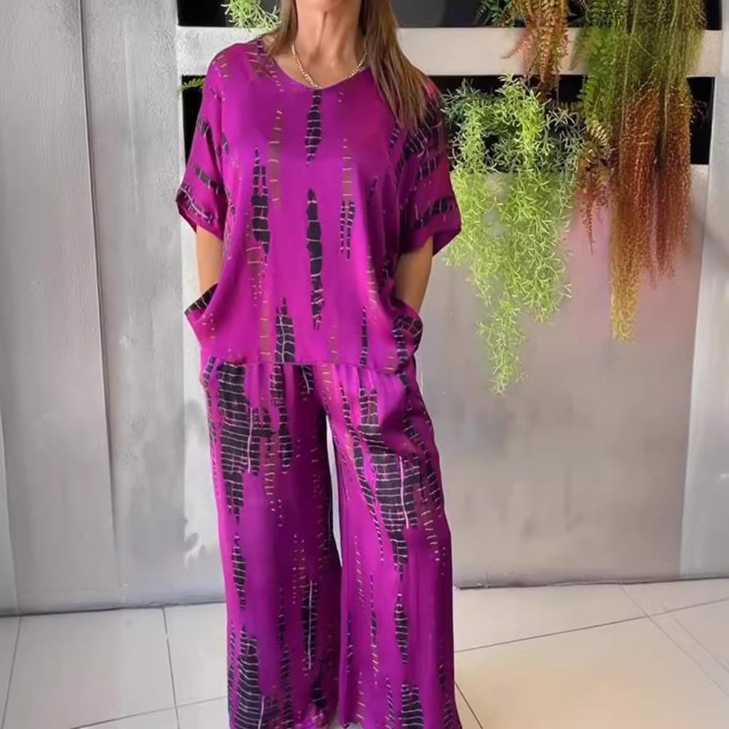 Round Neck Fashion Printed Loose Two-piece Suit Women