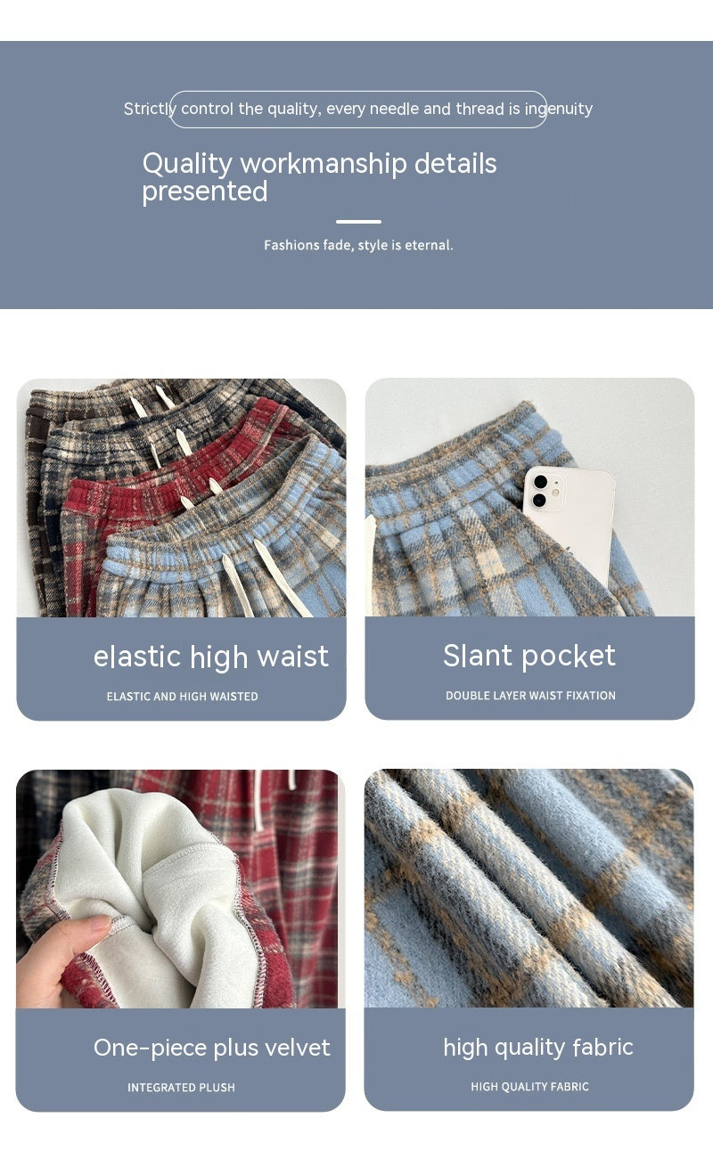 Retro Christmas Plaid Pants Women's High Waist Drooping