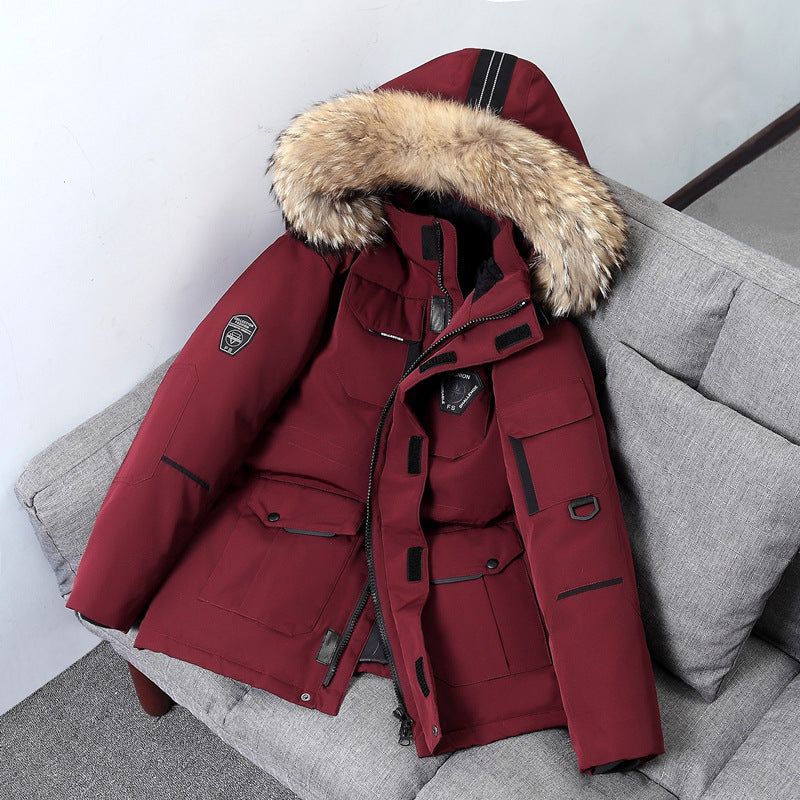 Winter Fur Collar Hooded Down Jacket Men's Youth