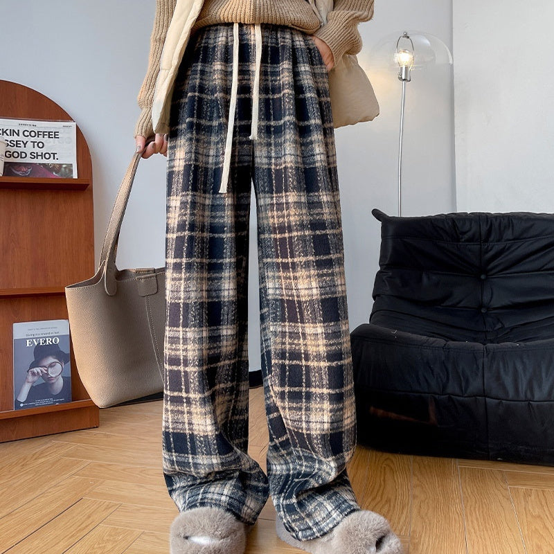Retro Christmas Plaid Pants Women's High Waist Drooping