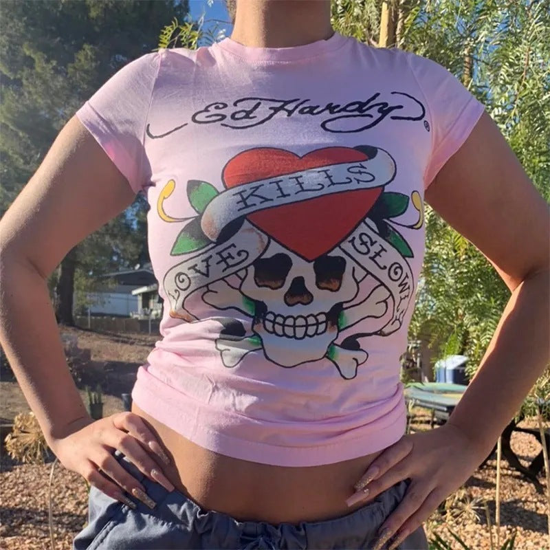 Short Print T-shirt Women's Retro Europe And America Top