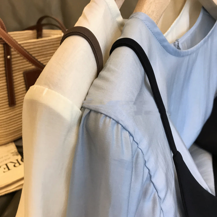 Tencel Lamp Shirt Plus French Sling Maxi Dress 2 Piece Set