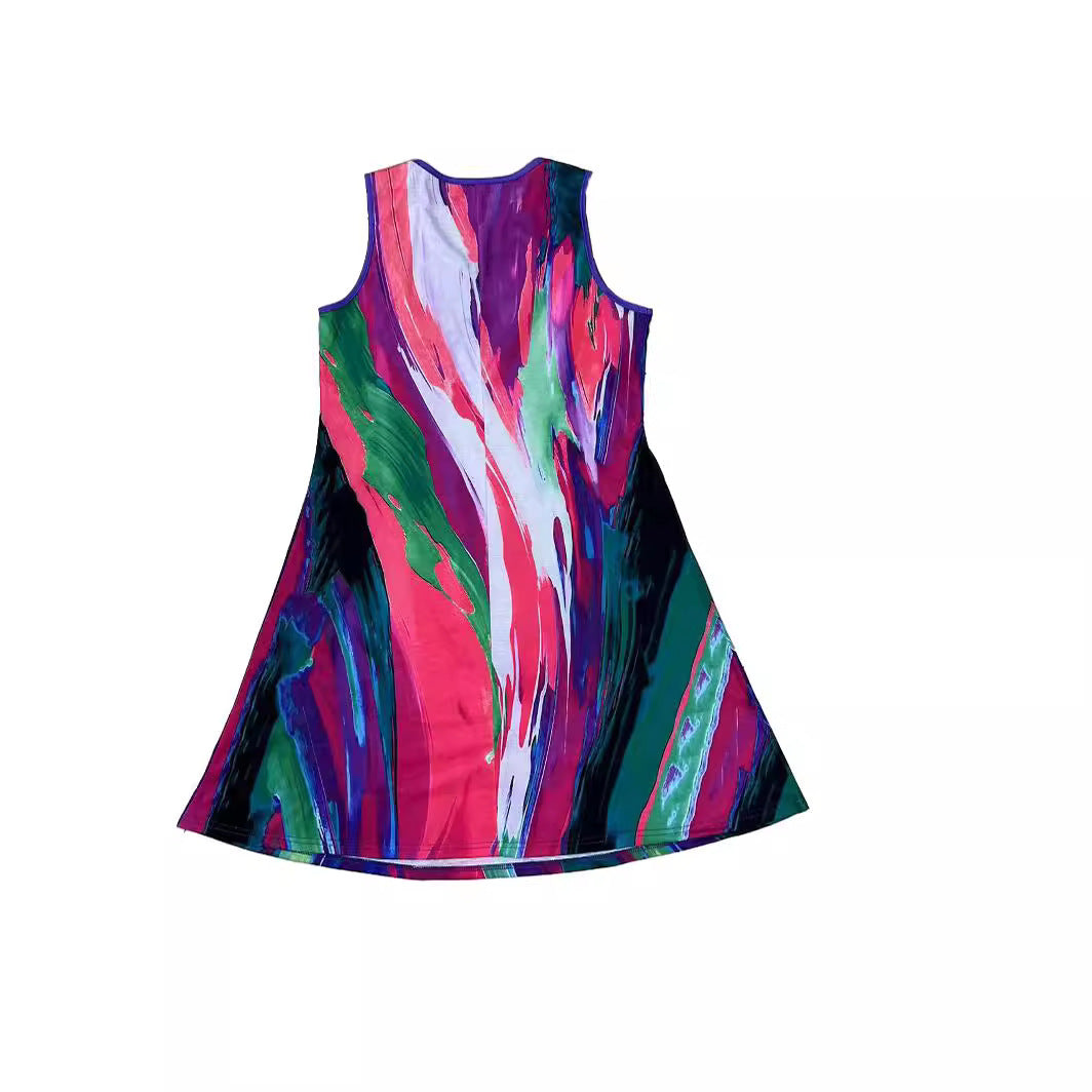 Women's Printed Sleeveless V-neck Vest Skirt Fashion