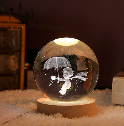 3D Crystal Ball Night Light Solar System Cosmic Theme LED Decoration Light Wooden Base Astronomy Nightlights Birthday Gift