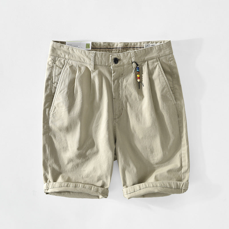 New Men's Solid Color Casual Cotton Five-point Pants