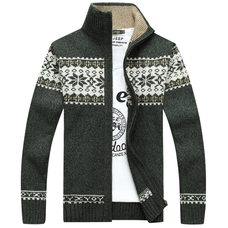 Men's Jacquard Slim Stand Collar Sweater Casual Coat