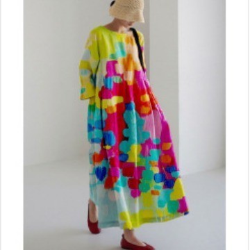 Summer European And American Women's Loose Round Neck Fashion Advanced Long Sleeve 3D Printing Dress