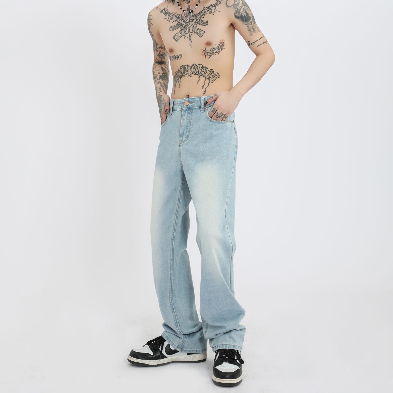 Ice Blue Jeans High Street Distressed Bootcut Trousers