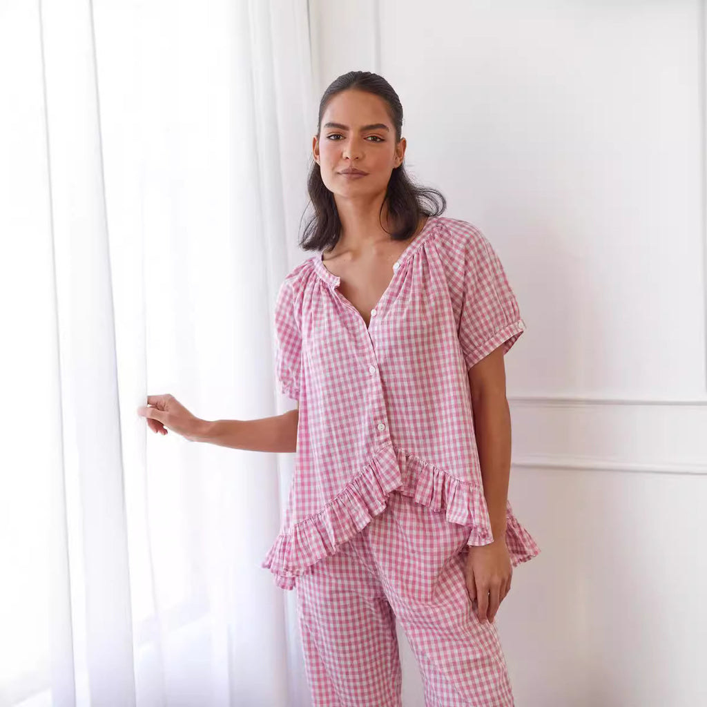 Women's Comfort And Casual Ruffled Button Top Trousers Suit