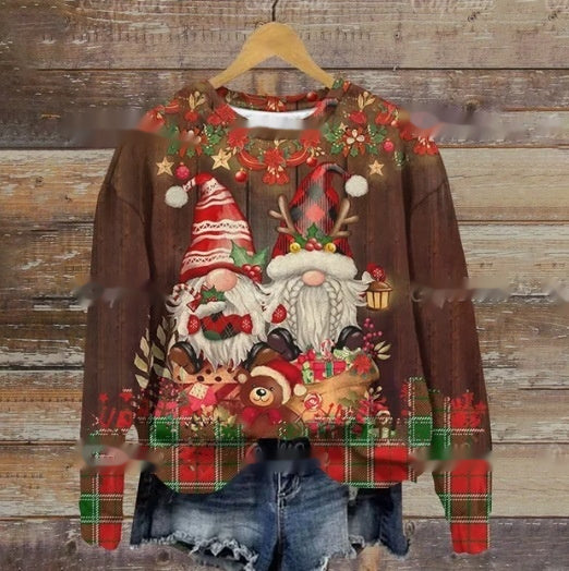 Autumn And Winter Ladies Funny Print Christmas Holiday Casual Round Neck Sweater