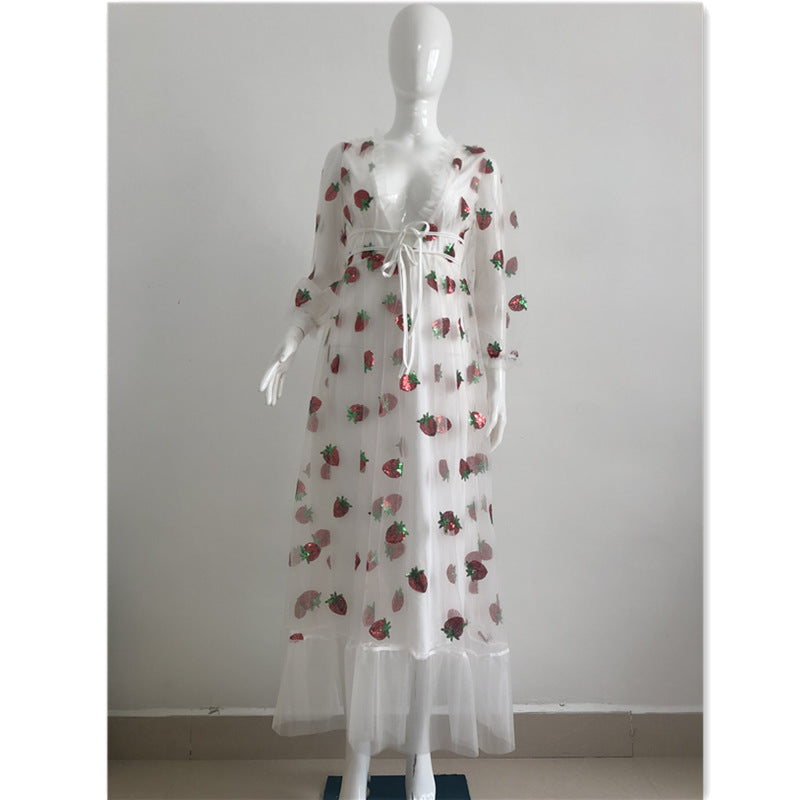 Sequin Embroidery Autumn And Winter Long-sleeved French Dress With Ruffles