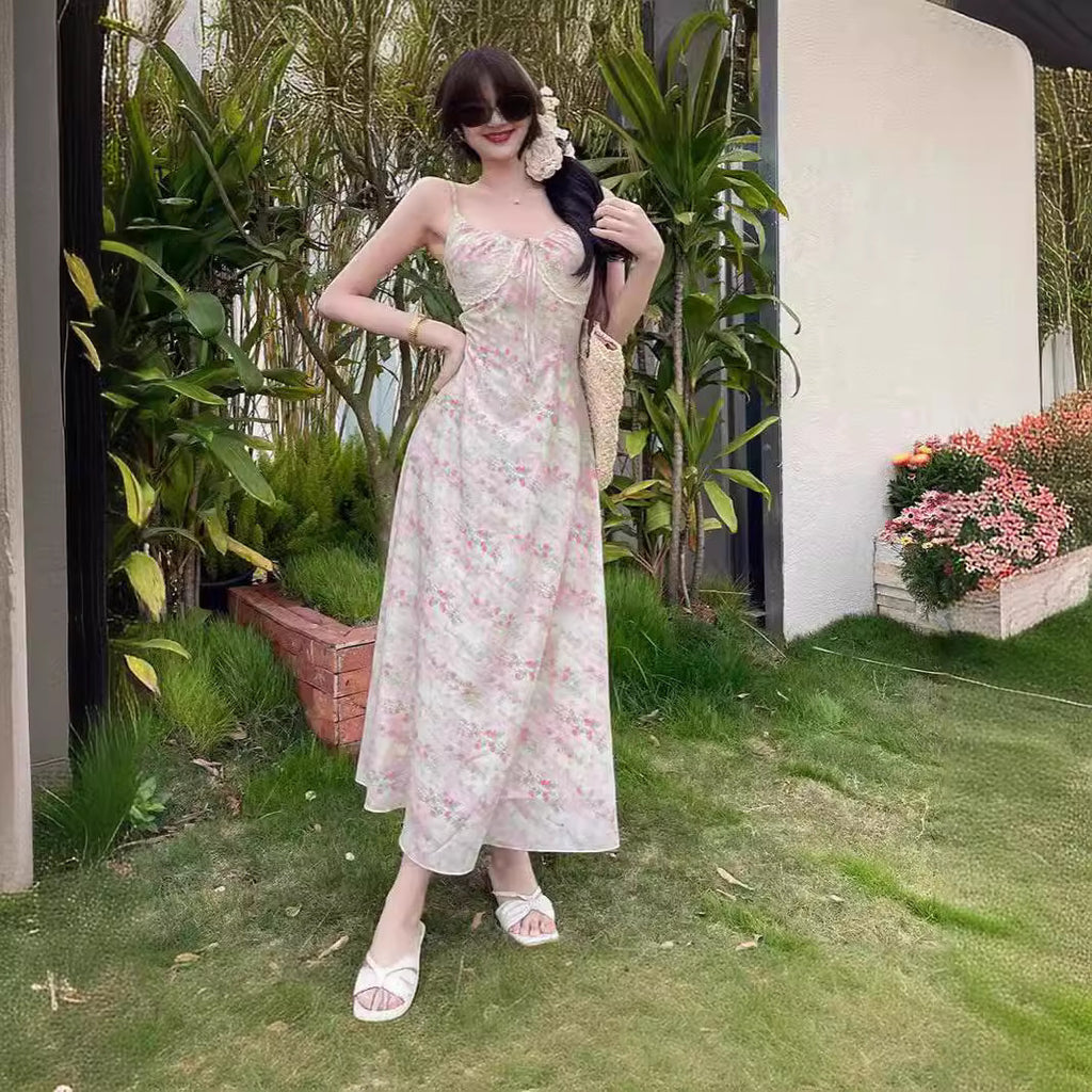 Fashion Pure Desire Style Lace Floral Strap Dress Female Summer Sweet