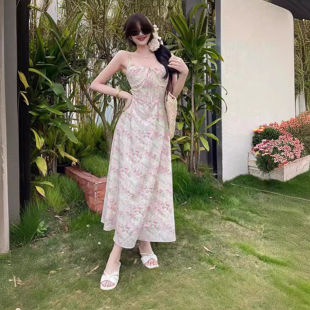 Fashion Pure Desire Style Lace Floral Strap Dress Female Summer Sweet