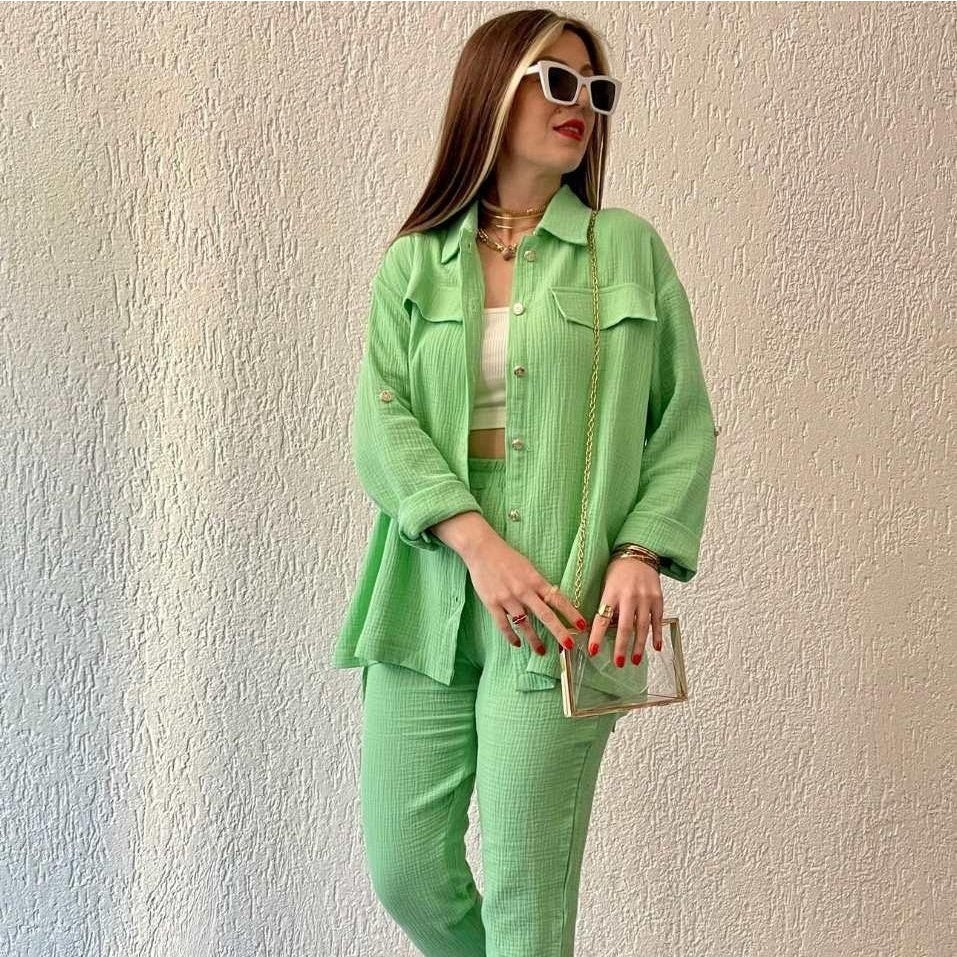 Women's Loose Long-sleeved Cropped Pants Casual Sports Shirt Outfit