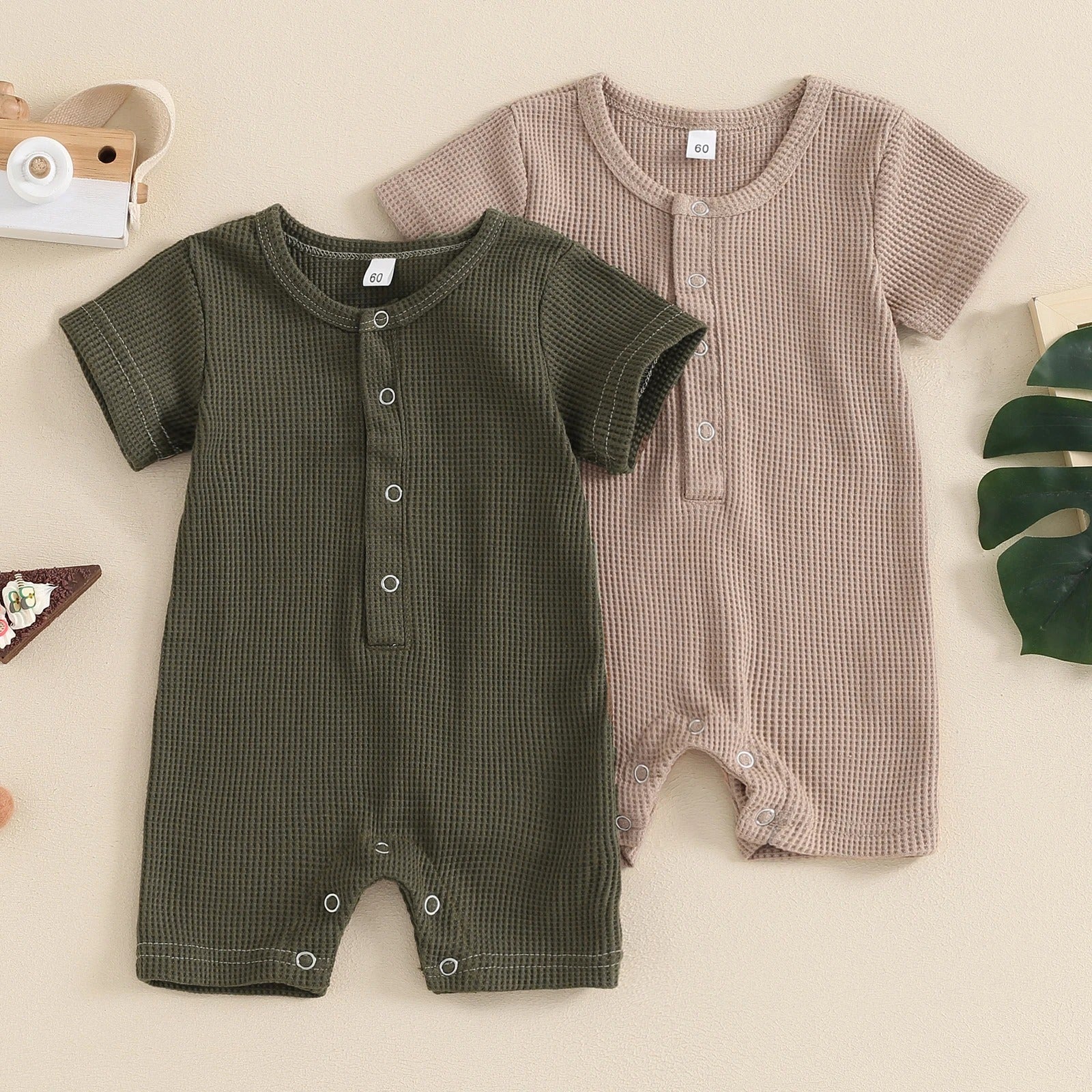 Children's Waffle Short-sleeved Jumpsuit