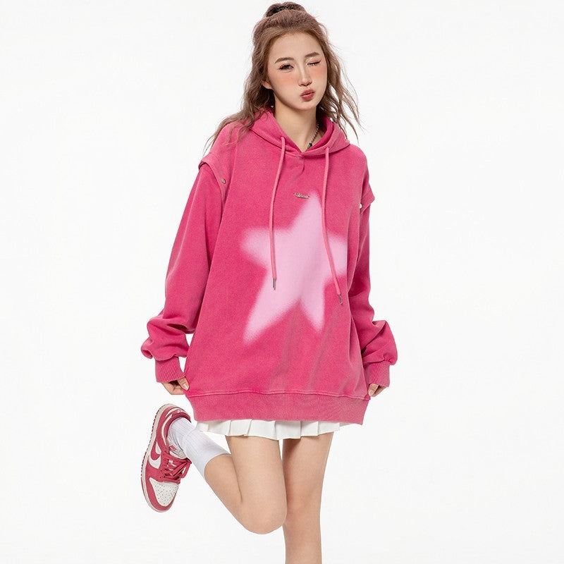 American-style XINGX Printed Distressed Detachable Sweater Autumn Couple Loose Top