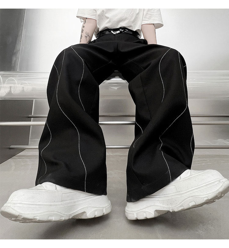 Autumn Solid Color Different Color Stitching Pattern Loose Men's Casual Trousers