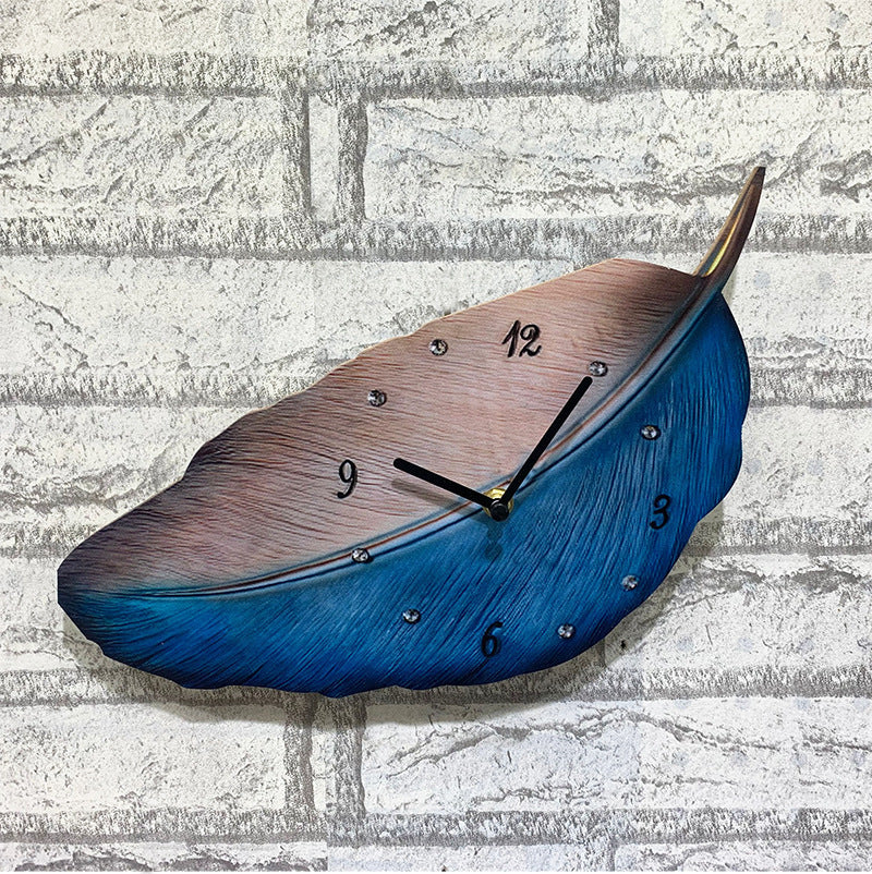 Factory Wall Retro Nordic Simple Wooden Leaves Shaped Feather Mute Creative Fashion Living Room Clock