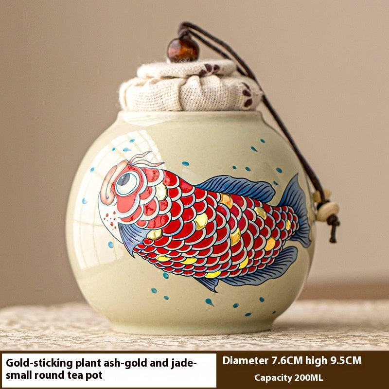 Ceramic Grass And Wood Gray Drawing JINLONGYU Small Tea Jar