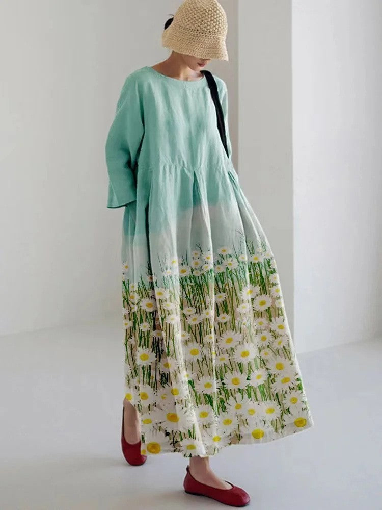 Summer European And American Women's Loose Round Neck Fashion Advanced Long Sleeve 3D Printing Dress